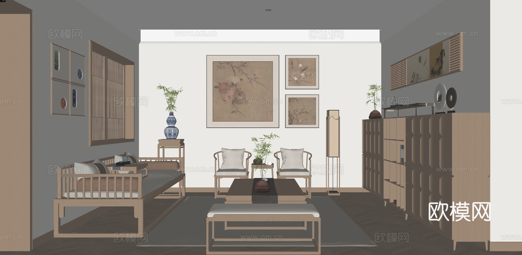 宋式美学中式客餐厅su模型
