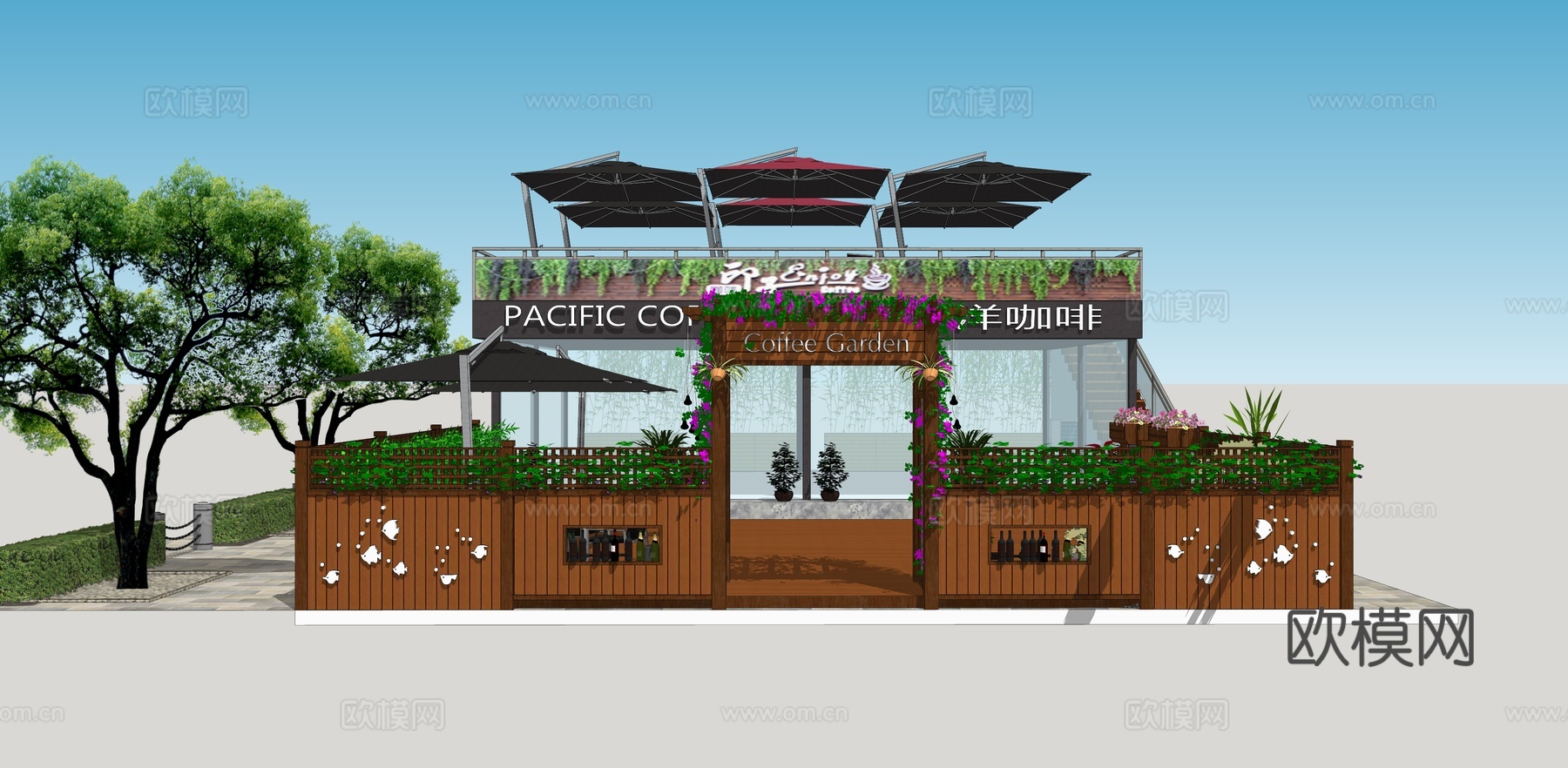 现代咖啡店建筑外观su模型下载