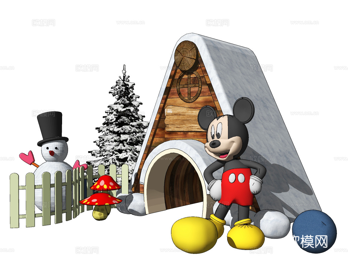现代雪人米奇木屋美陈su模型下载