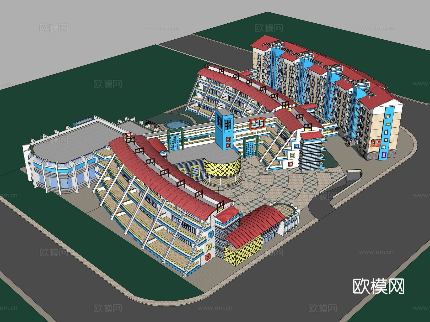 现代学校鸟瞰su模型下载