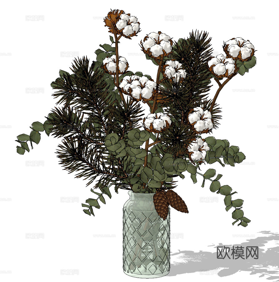 现代花瓶插花su模型下载