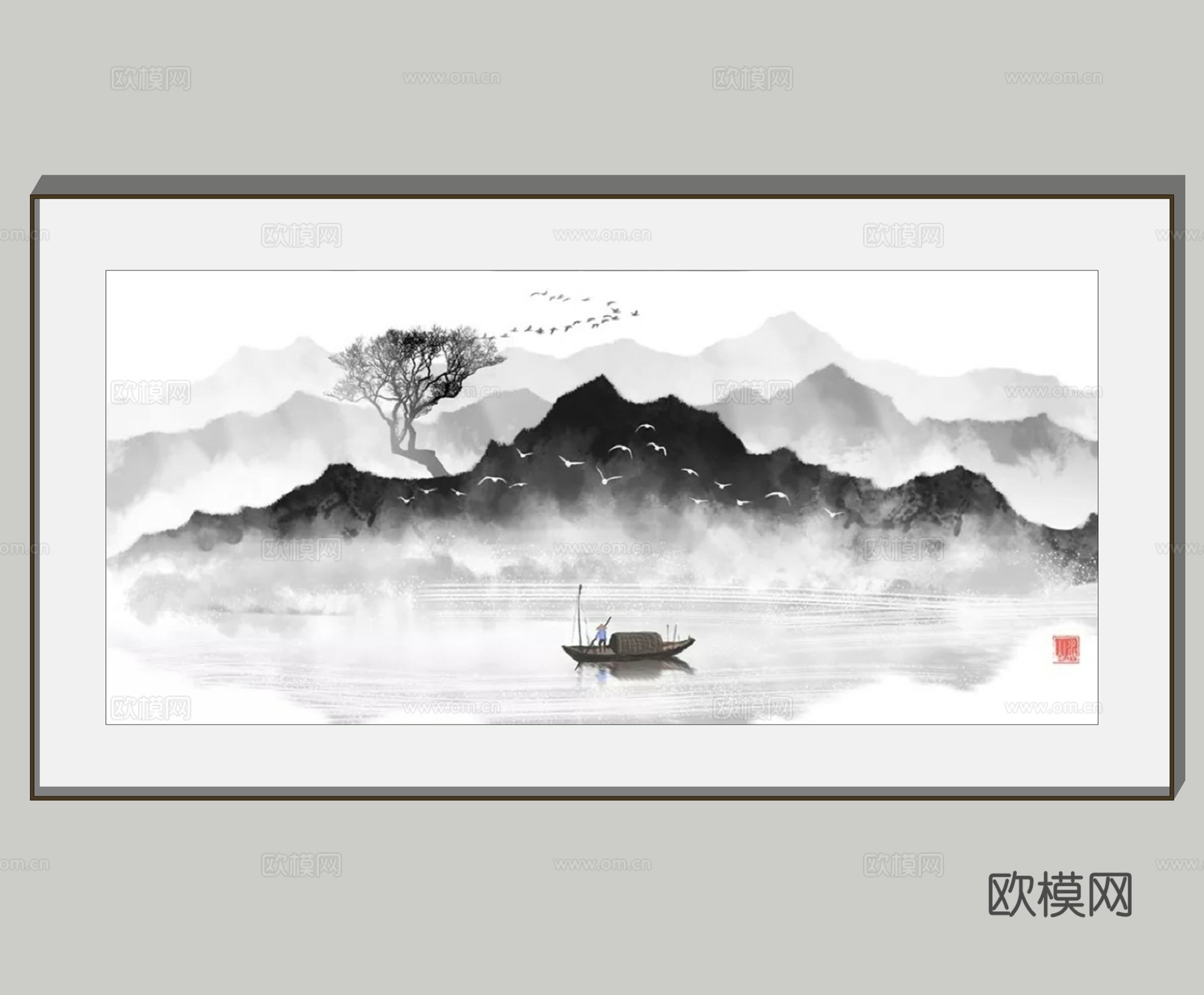 新中式水墨装饰画su模型下载