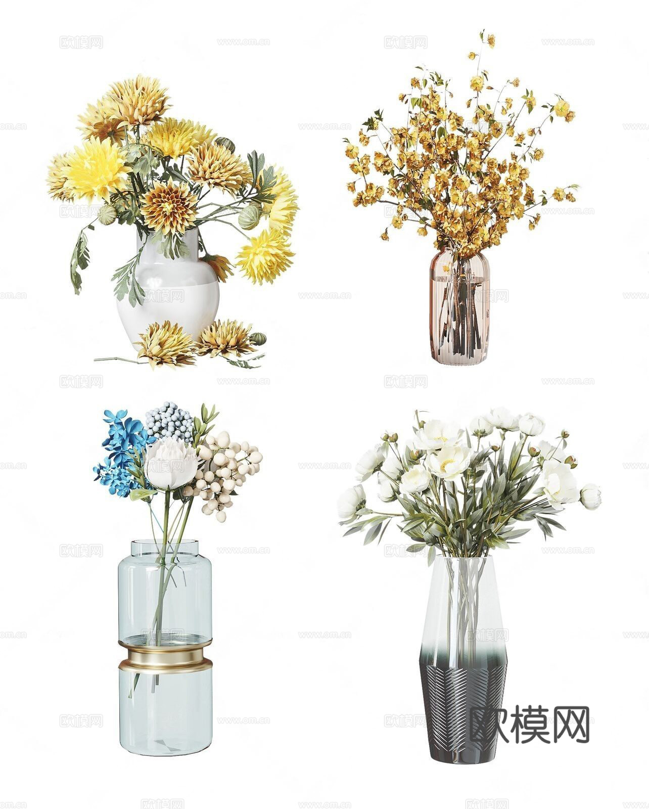 现代花瓶花艺插花su模型下载