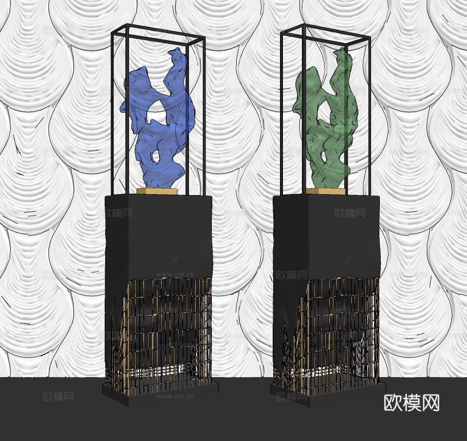 新中式水晶雕塑摆件su模型下载