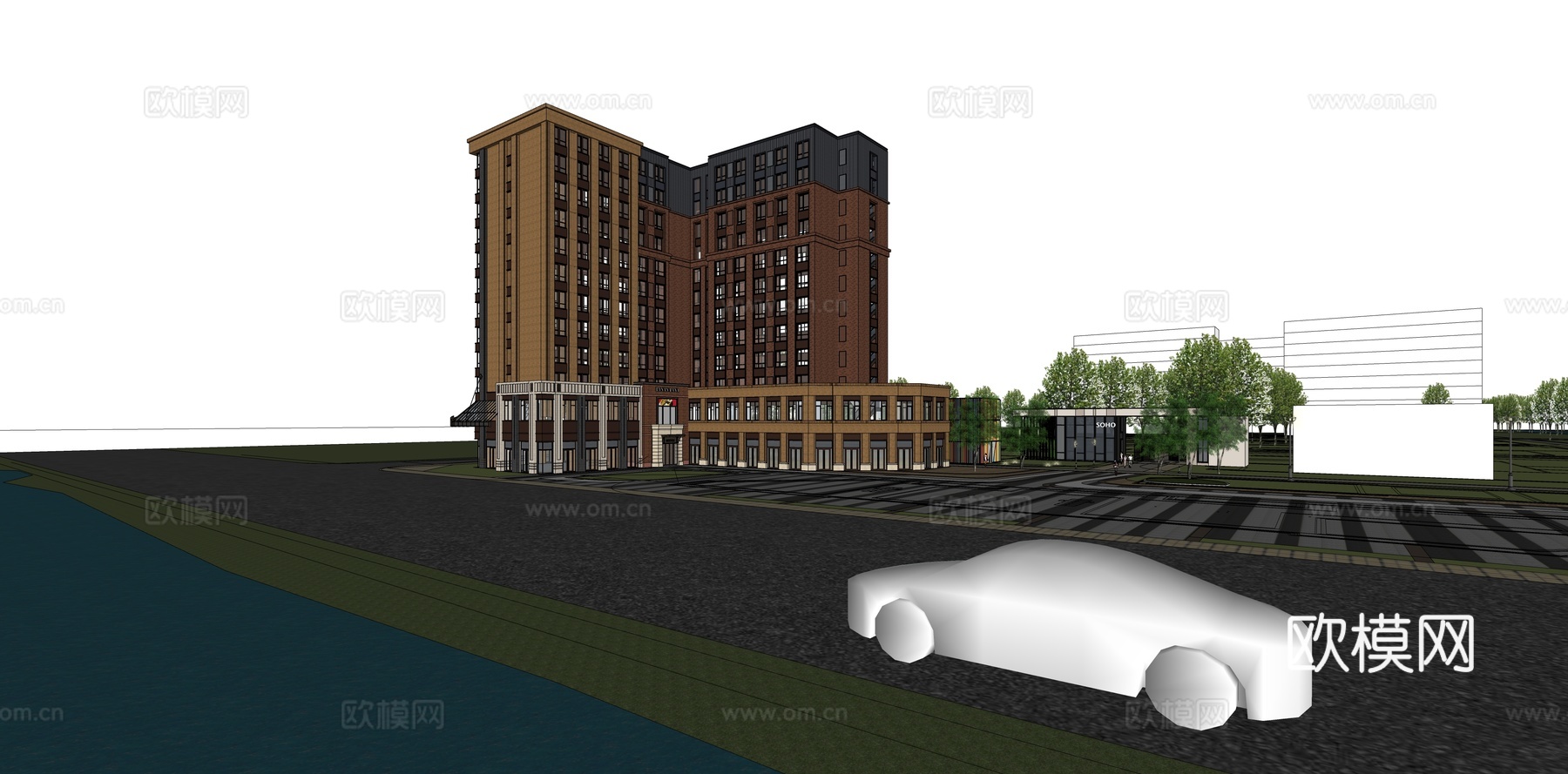 现代办公楼建筑外观su模型下载