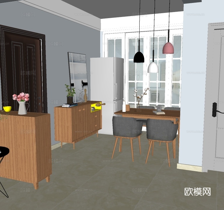 北欧餐厅su模型下载