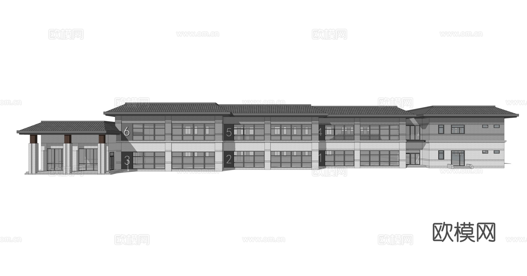 新中式教学楼su模型下载