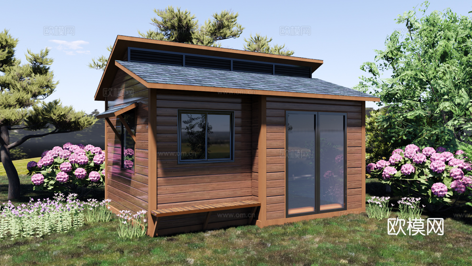 自然风木屋建筑外观su模型下载