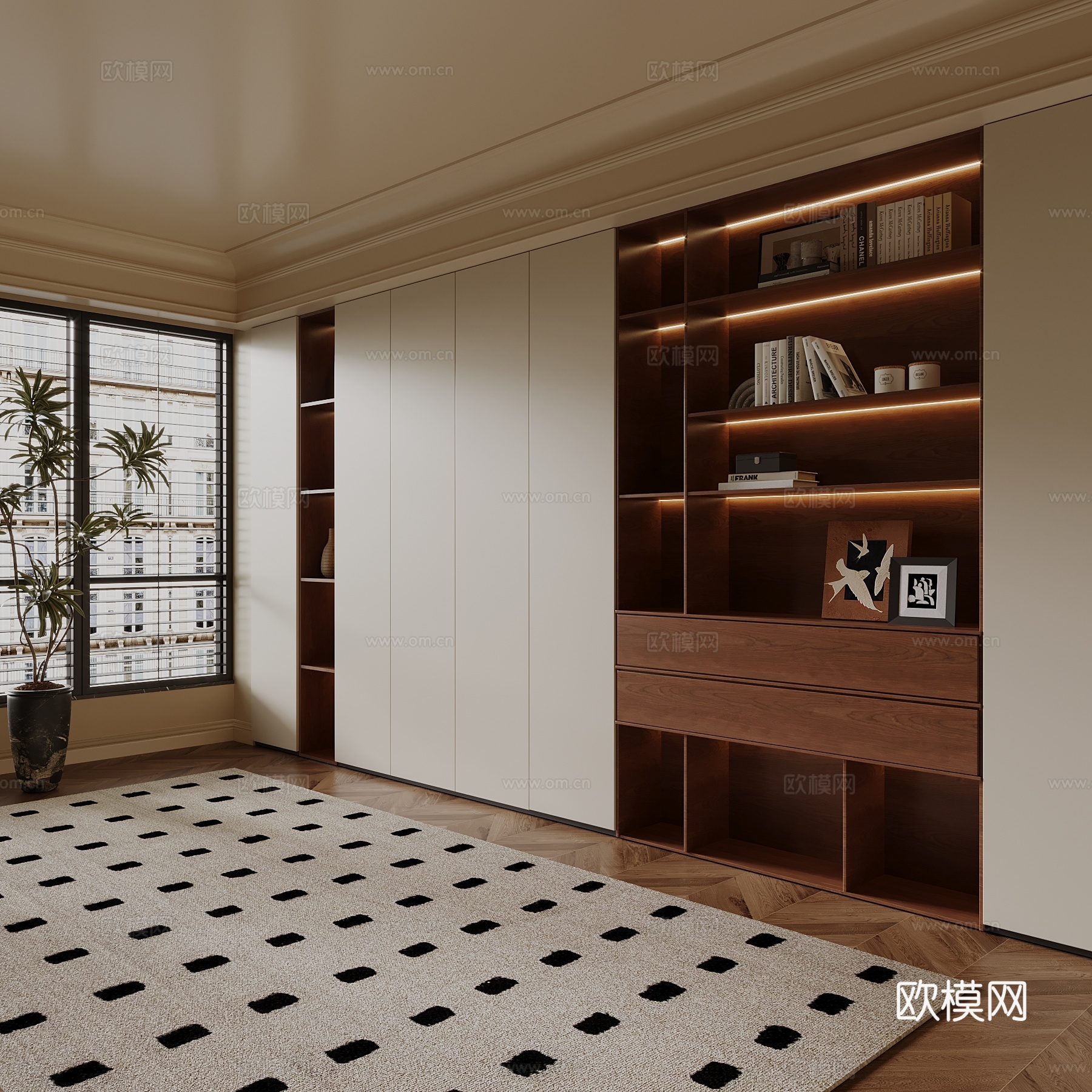 现代书柜 中古风书柜su模型