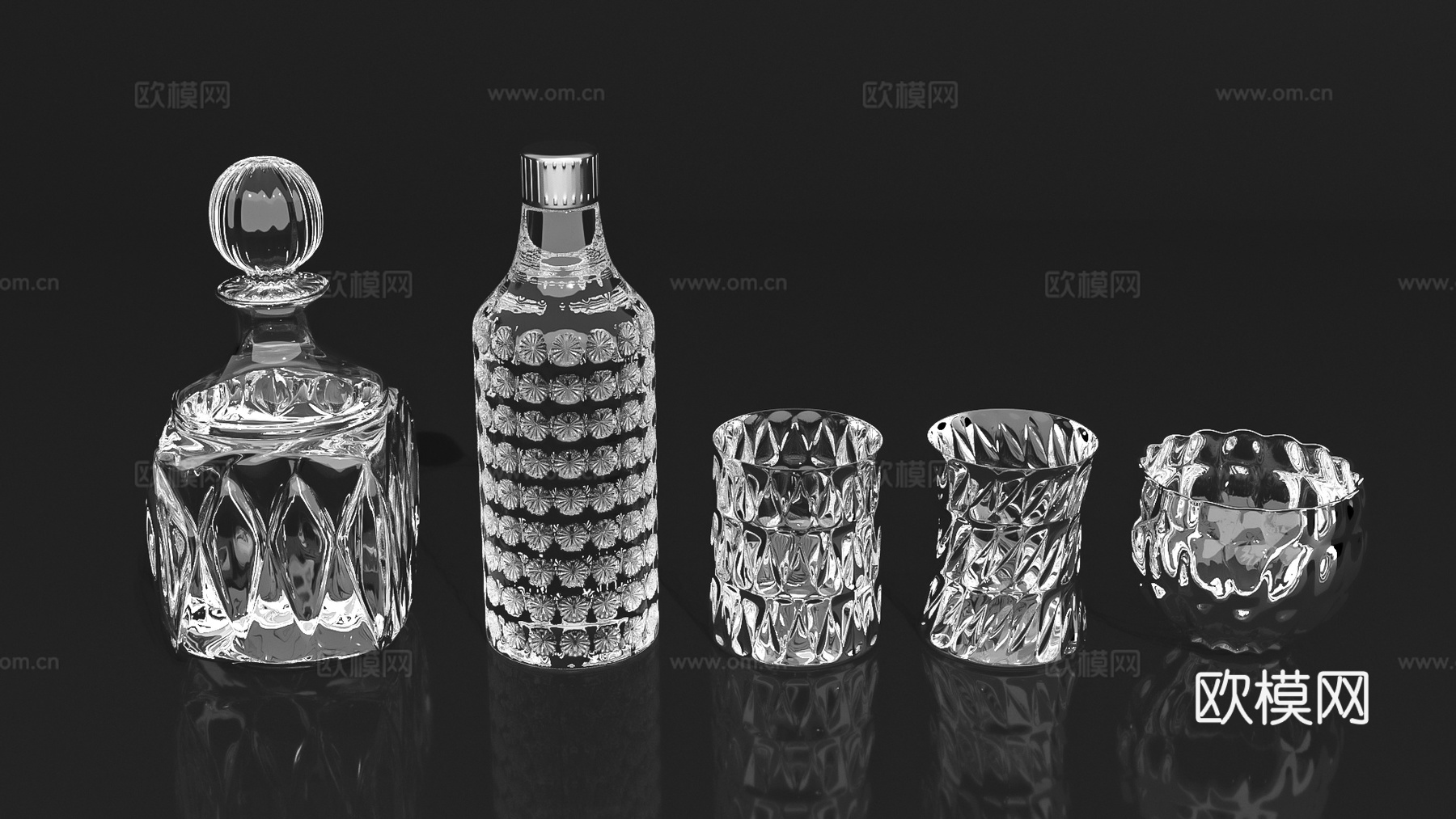 酒杯酒瓶玻璃杯玻璃瓶水晶杯3d模型