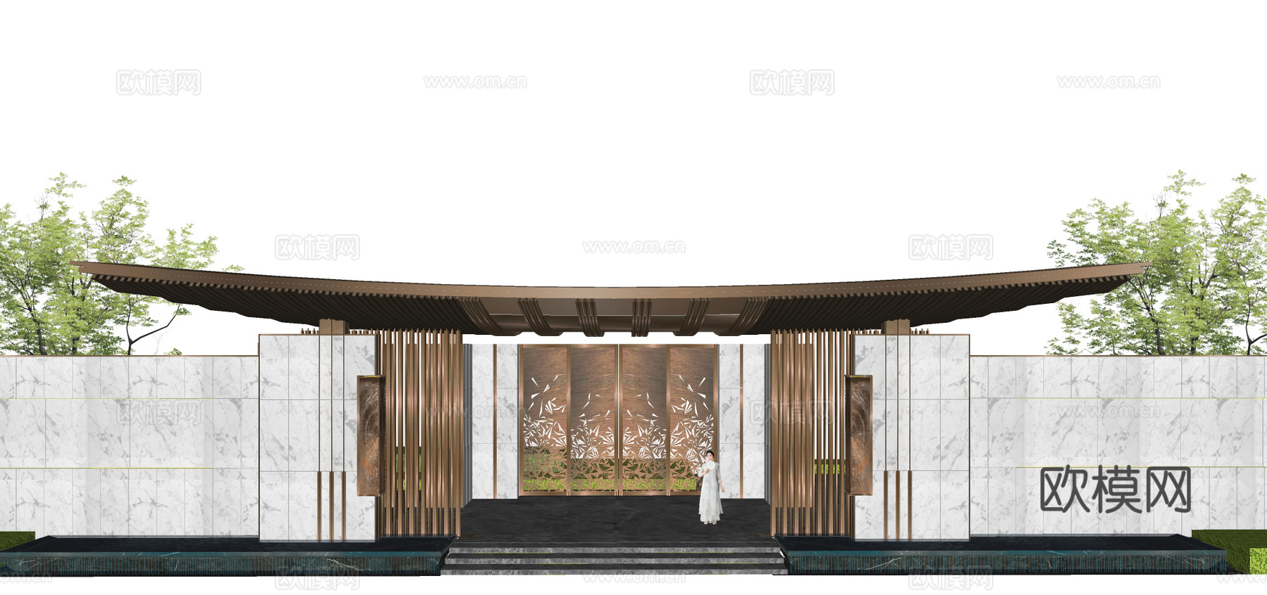 新中式小区大门su模型下载