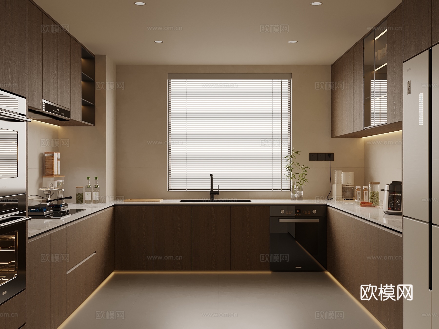 新中式厨房 橱柜 冰箱抽油烟机3d模型