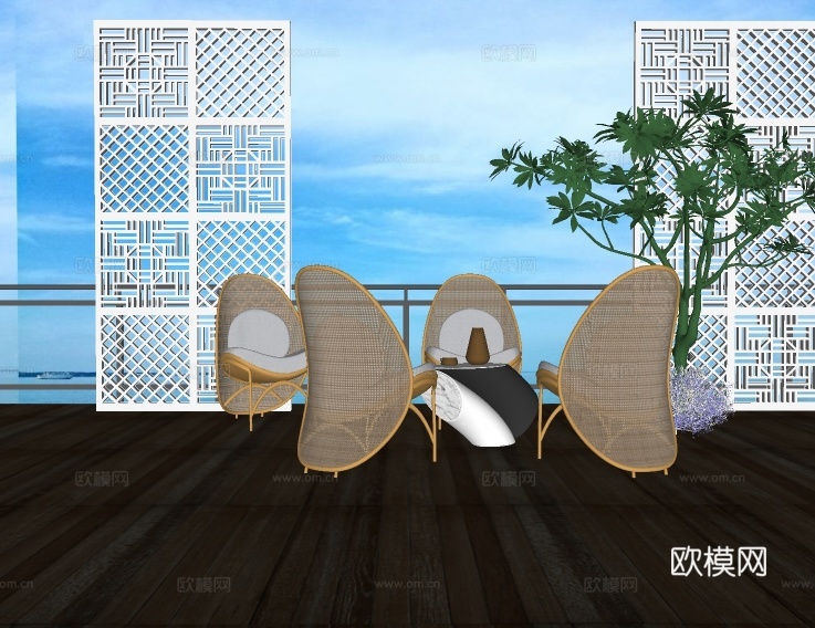 现代藤编户外椅su模型下载
