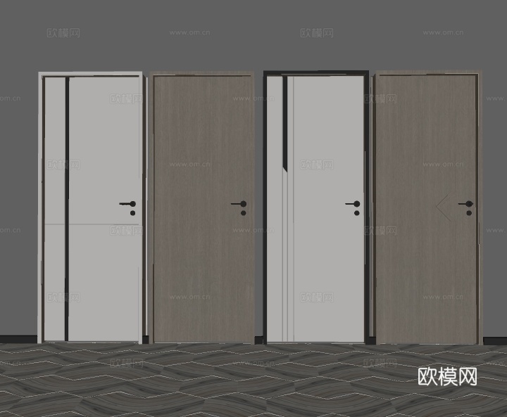 现代单开门房门su模型下载