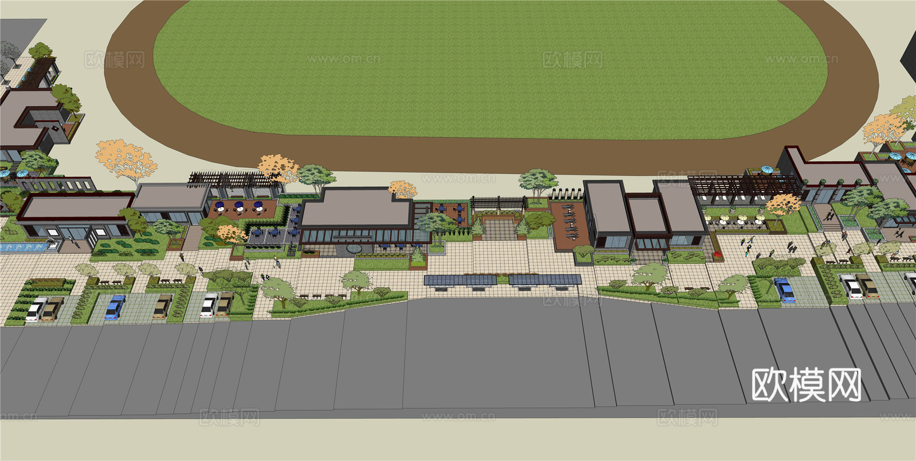现代商业街su模型下载下载（渲染图3）