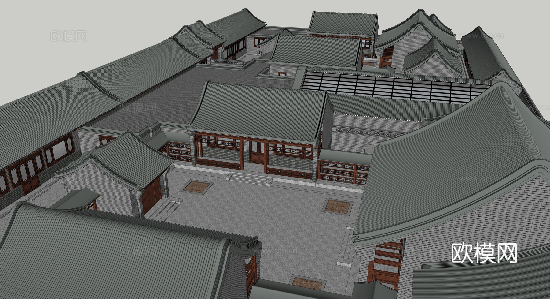 中式古建四合院su模型下载