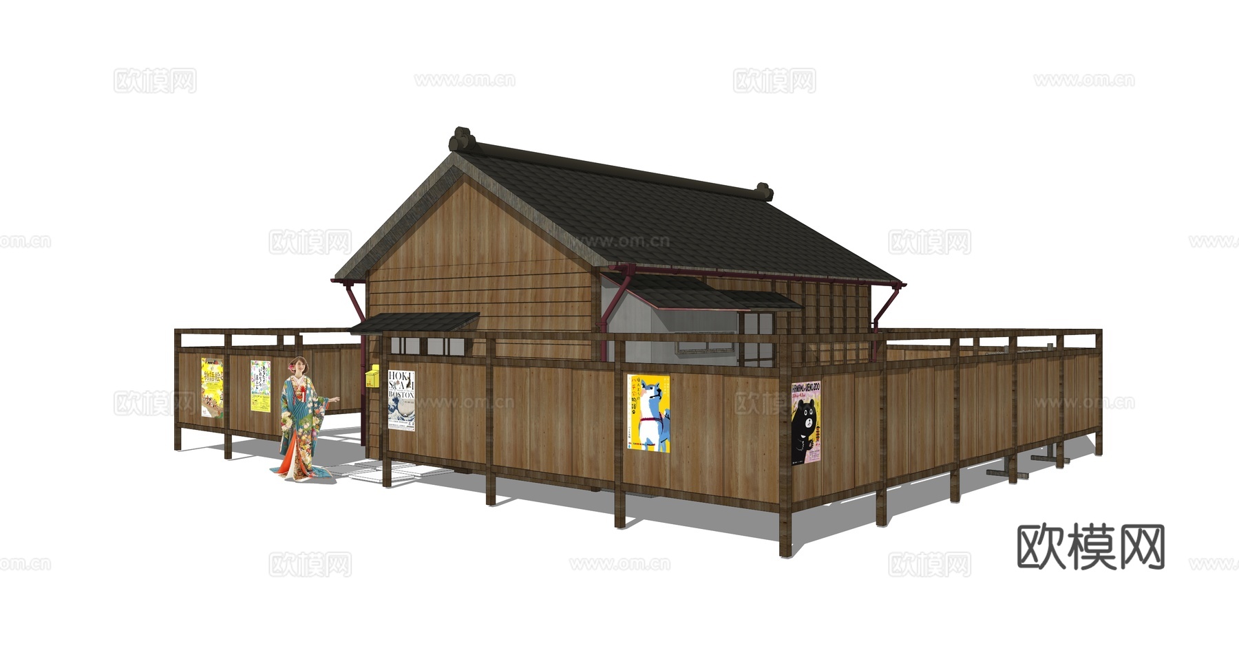 日式木屋建筑外观su模型下载