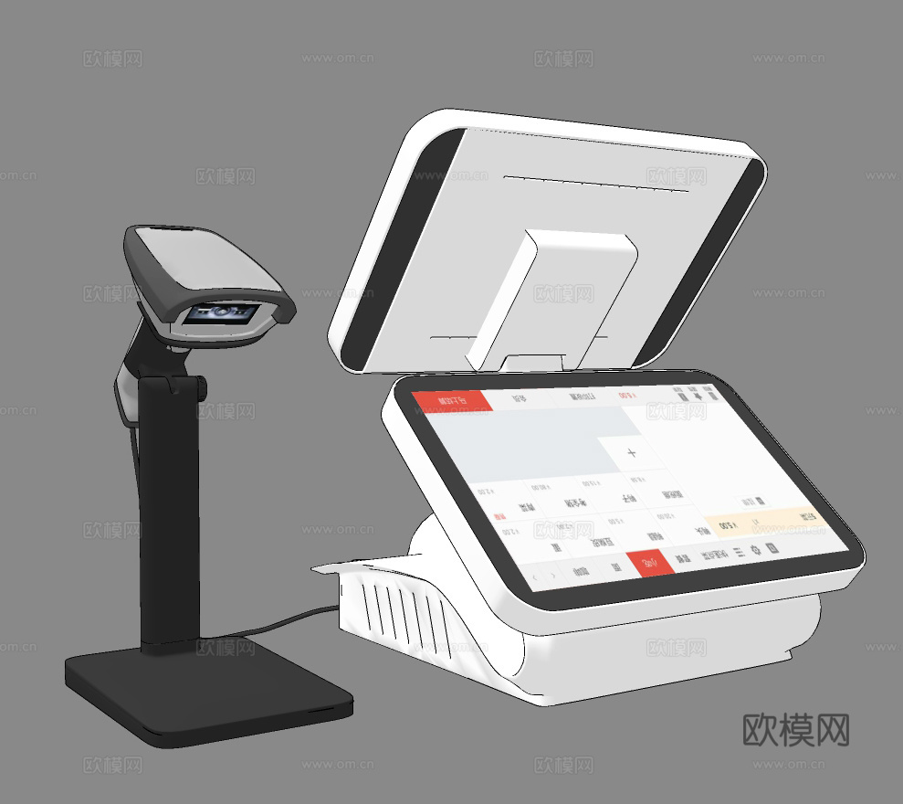 现代收银机扫码枪su模型下载