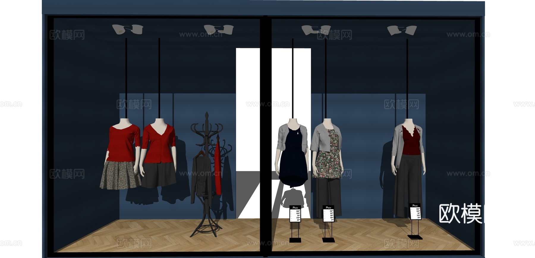 现代服装店橱窗su模型下载