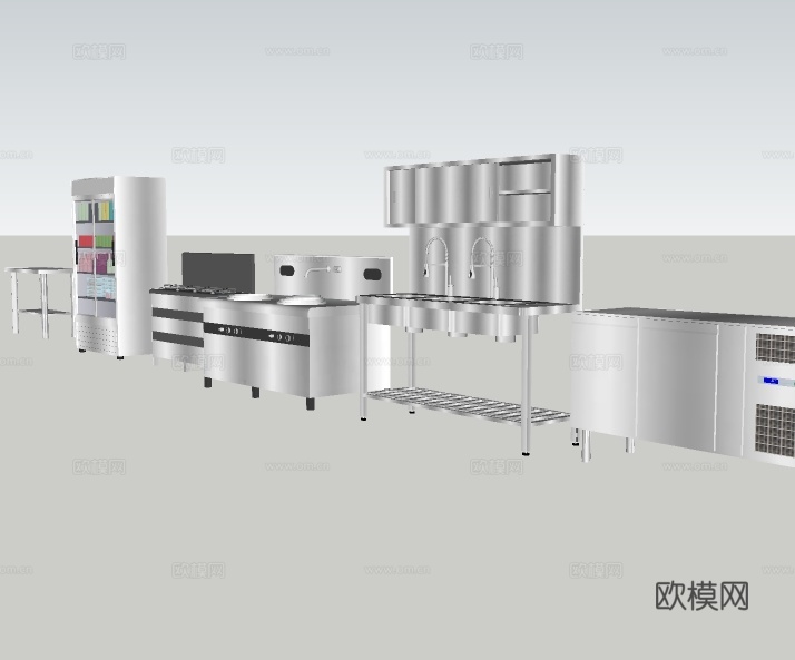 现代集成灶厨房设备su模型下载