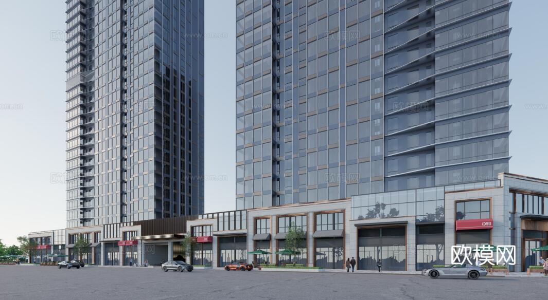 现代底商建筑外观su模型下载