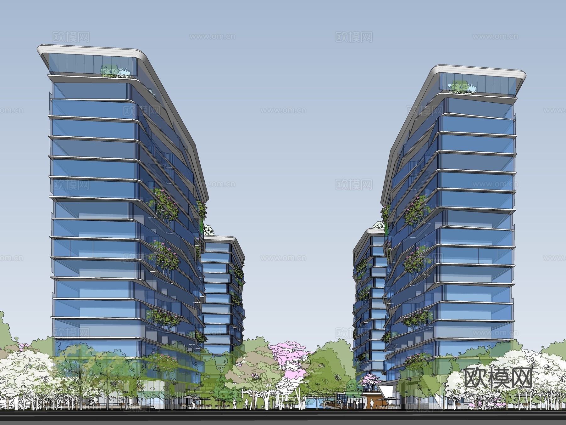 现代办公楼建筑外观su模型下载
