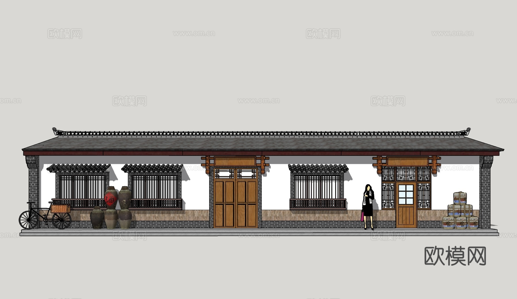新中式乡村民居农家乐su模型下载