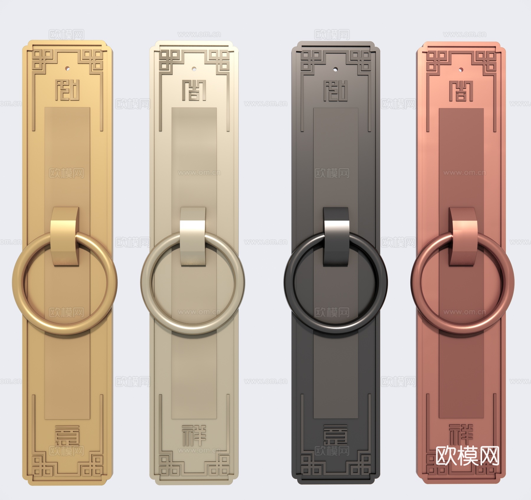 新中式门拉手su模型下载
