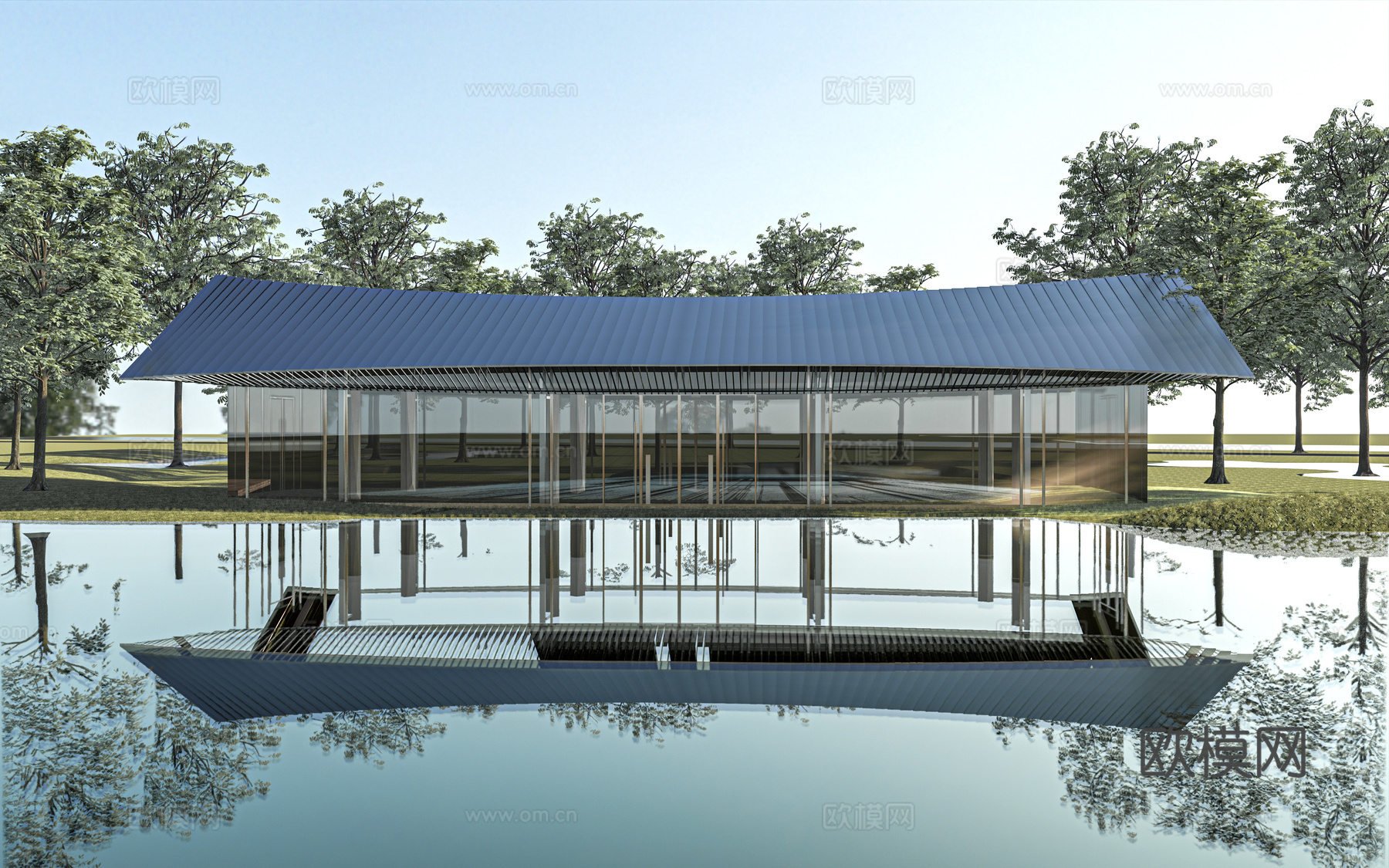 现代展览馆建筑外观su模型下载