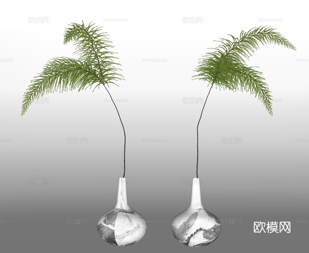 现代绿植花瓶摆件su模型下载