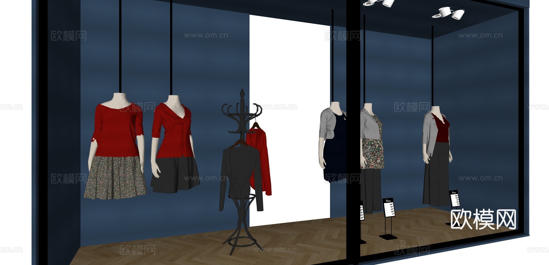 现代服装店橱窗su模型下载