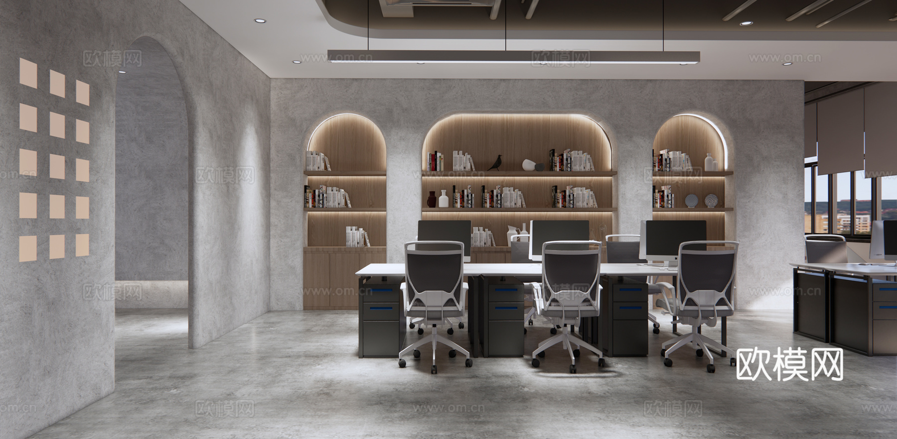 现代侘寂风办公室su模型下载下载（渲染图1）