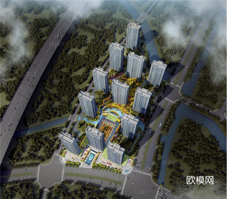 现代高层住宅小区su模型