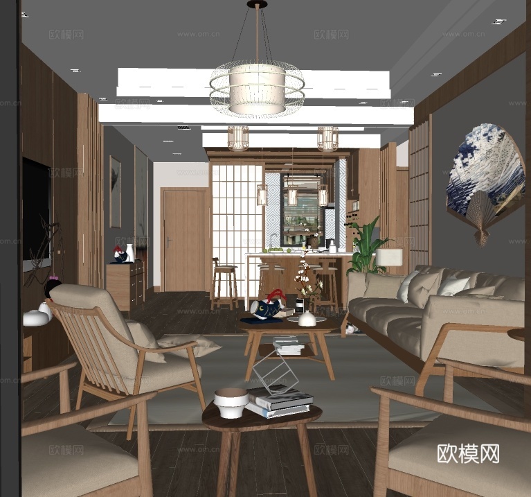 日式客厅su模型下载