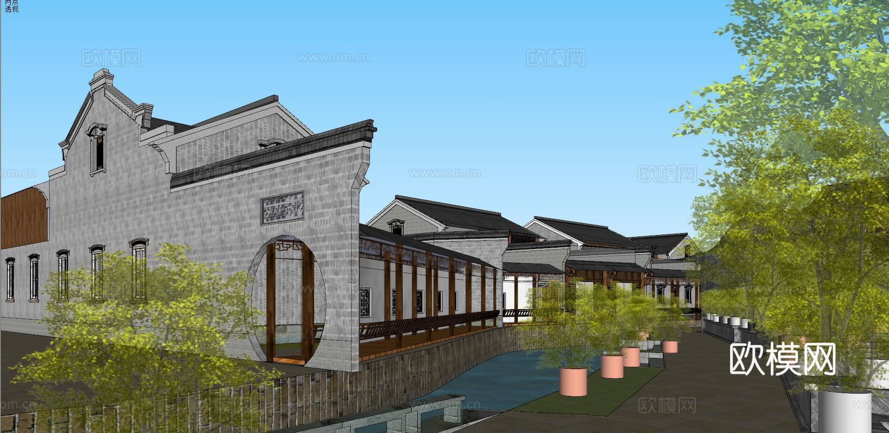 中式古村住宅su模型下载