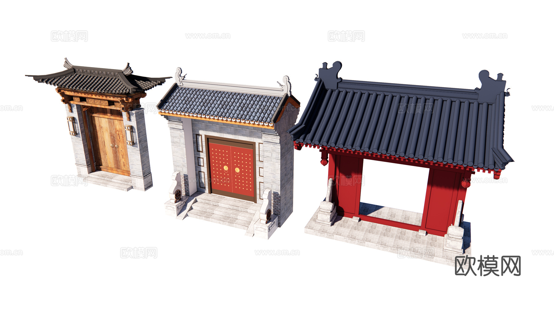 中式古建大门院门su模型下载