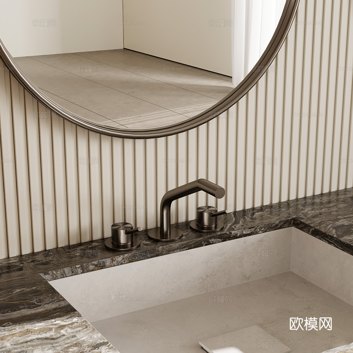 新中式双台盆浴室柜3d模型