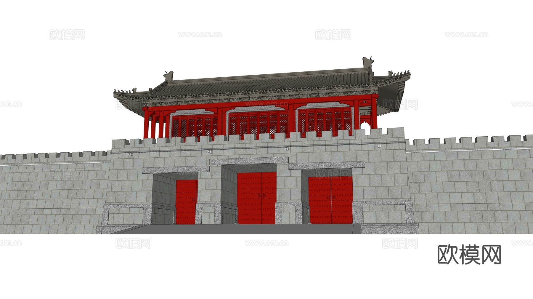 中式古建城门城楼su模型下载
