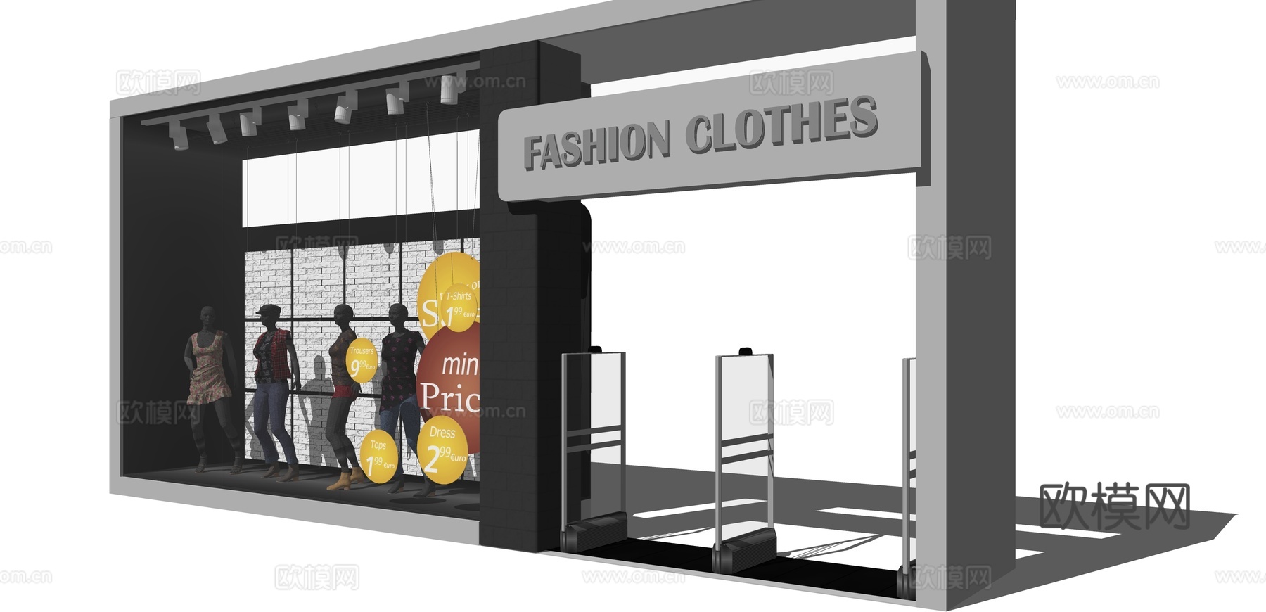 现代服装店橱窗su模型下载