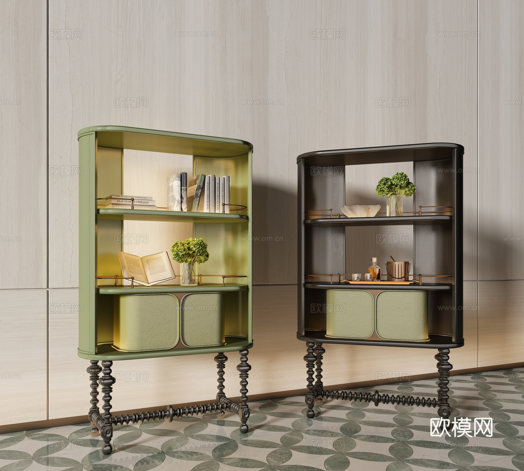 Minotti 米洛提现代奢华酒柜 书柜组合 迷你吧su模型