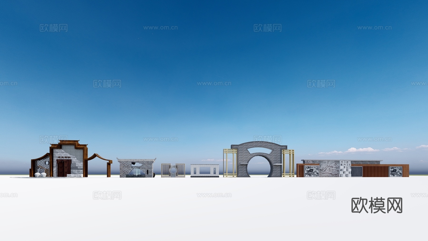 新中式景墙文化墙su模型下载