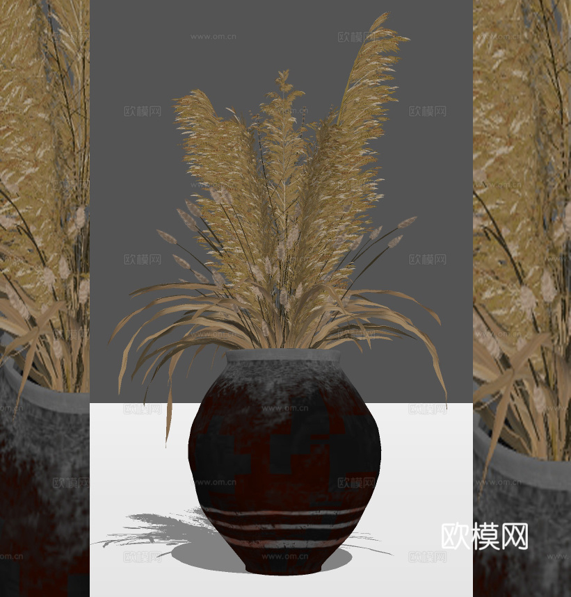 现代侘寂干花花瓶su模型下载