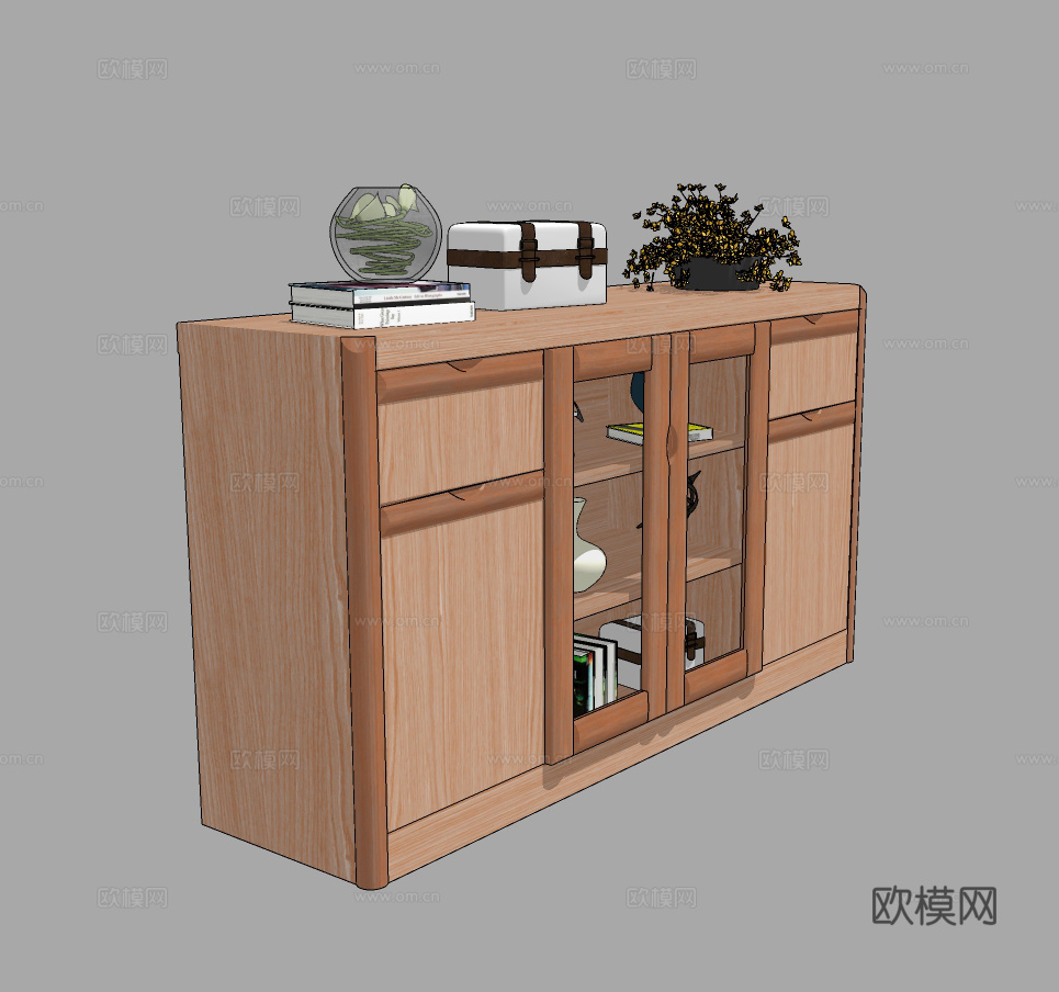 现代原木边柜su模型下载