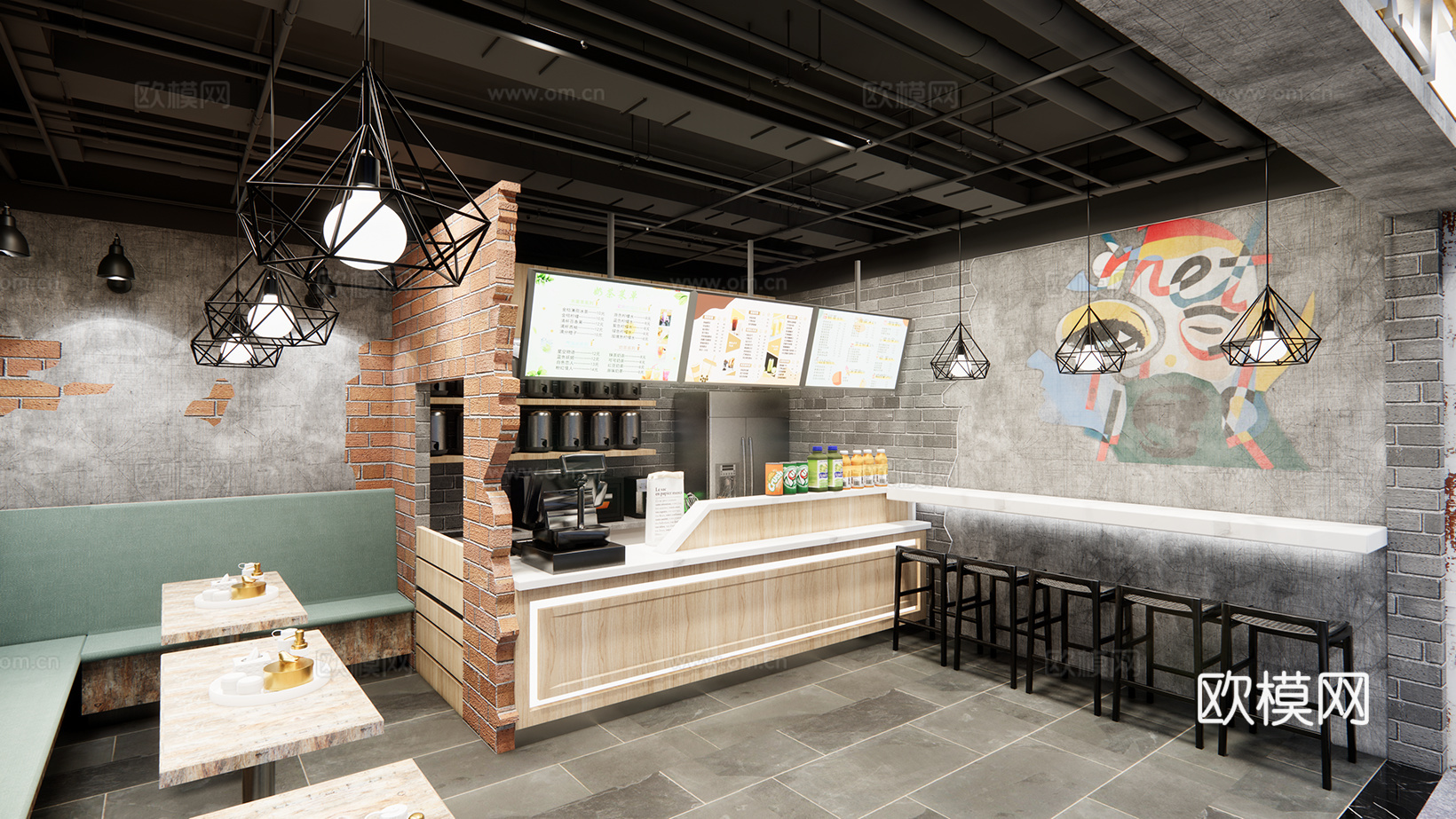 工业风奶茶店su模型下载