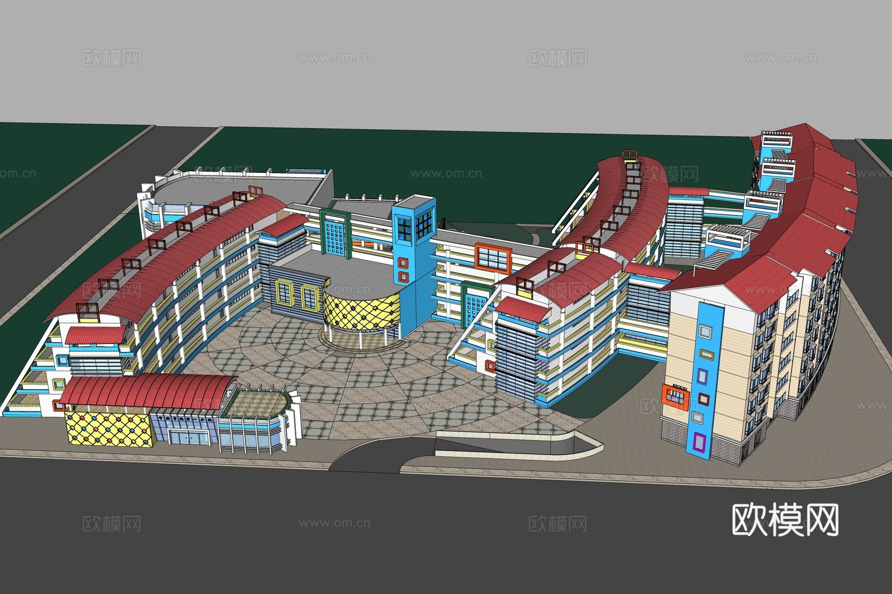 现代学校鸟瞰su模型下载