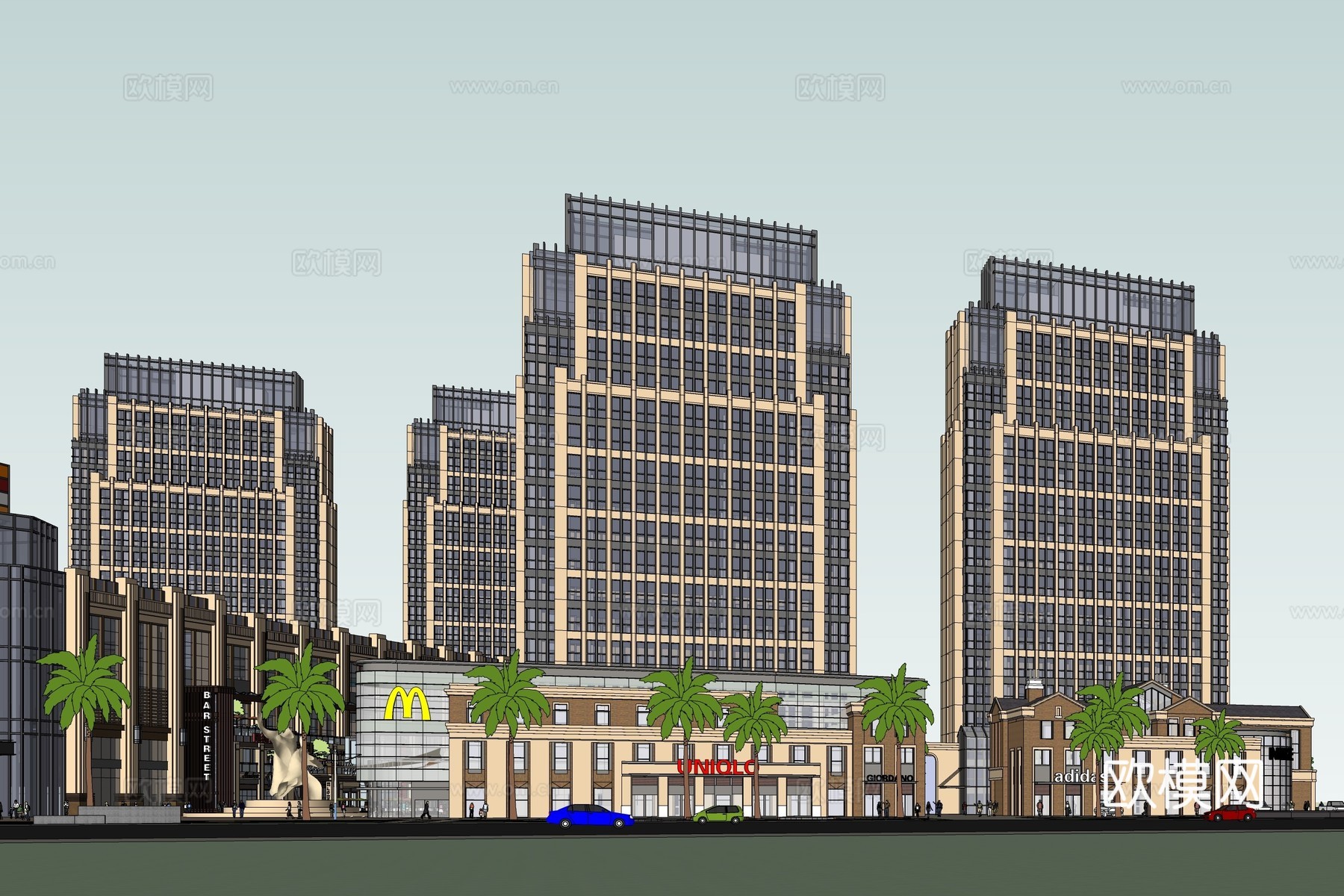现代商业街su模型下载下载（渲染图2）