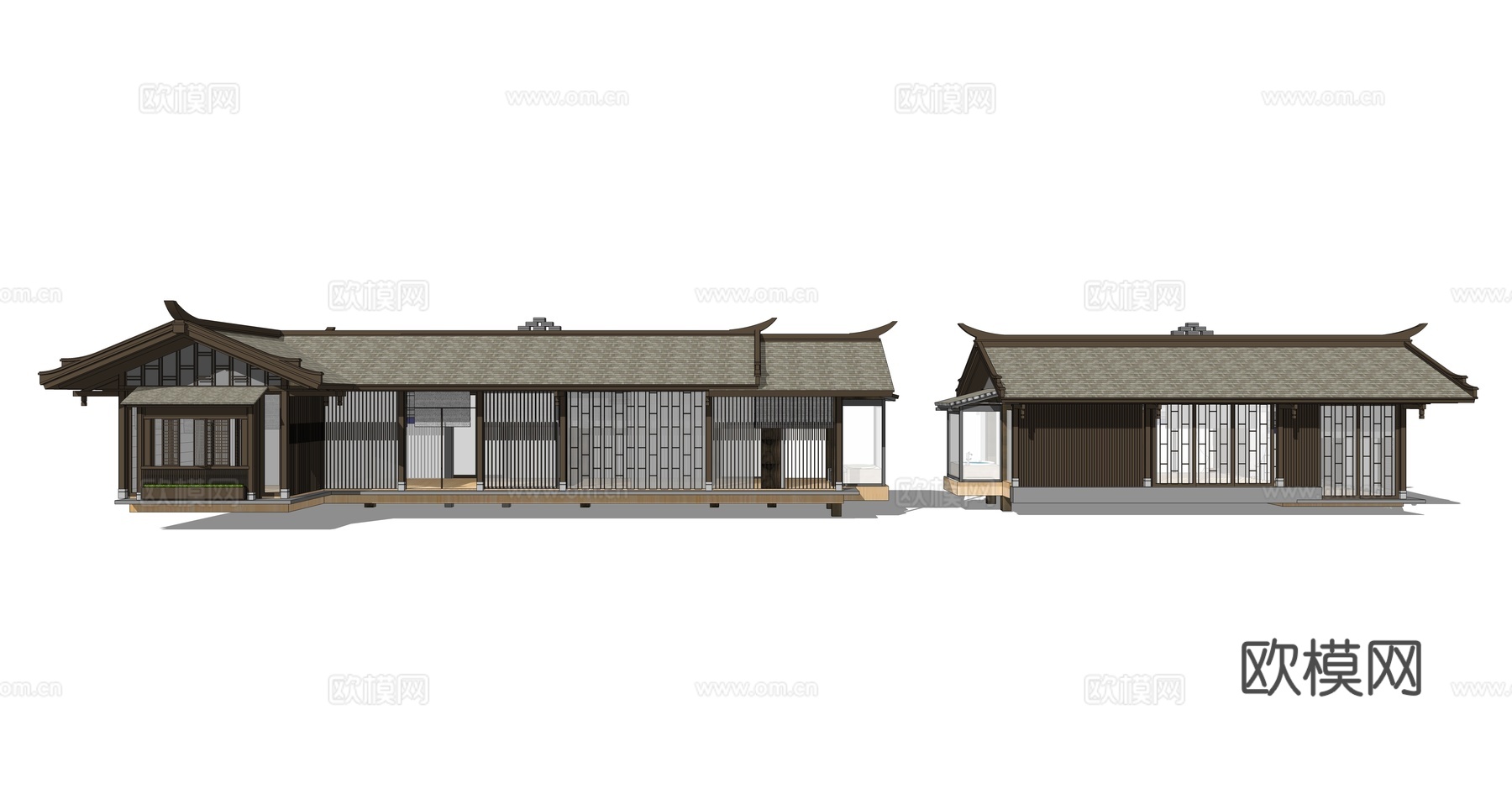 新中式房屋建筑su模型下载