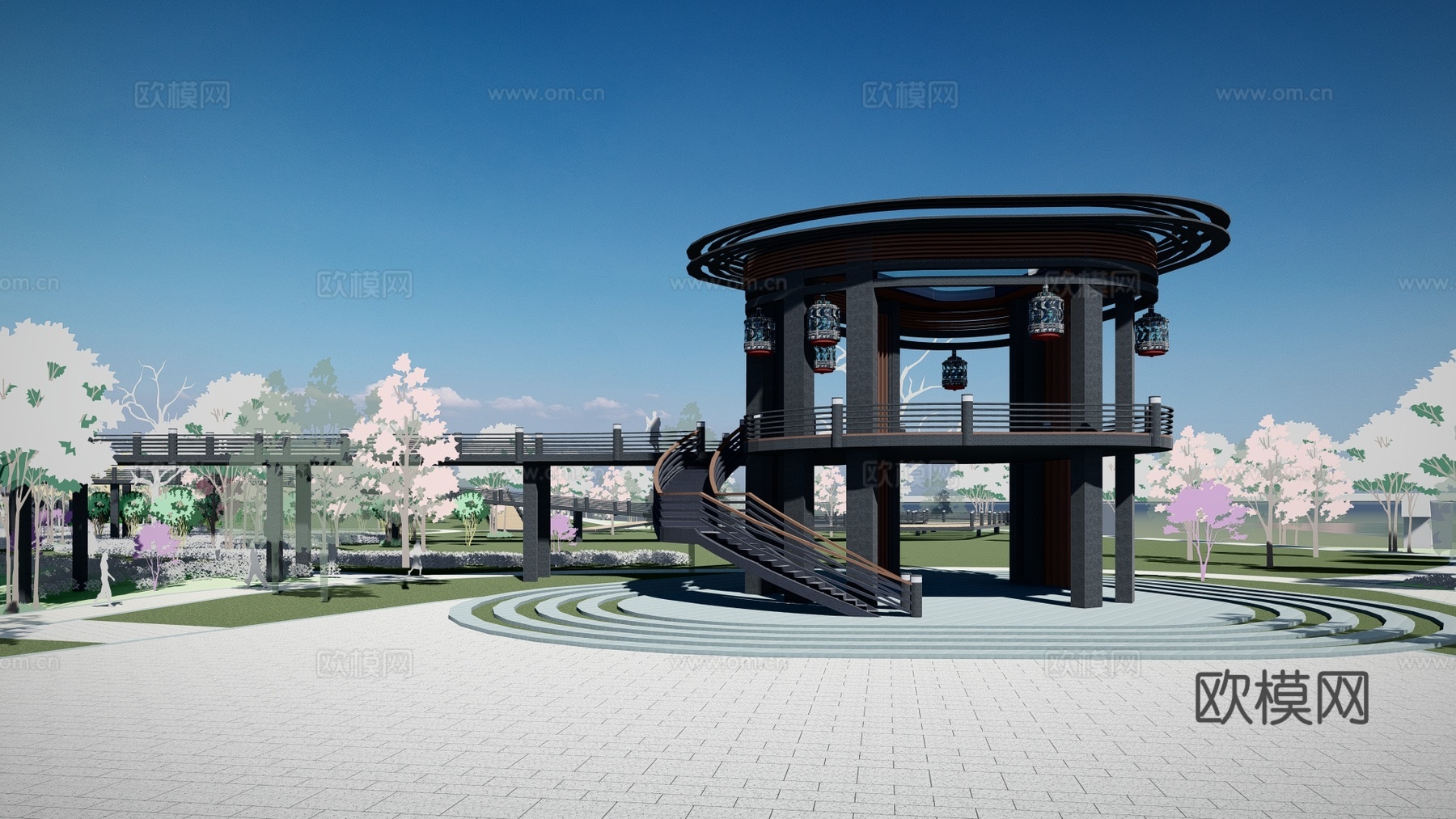 现代滨湖公园景观su模型下载