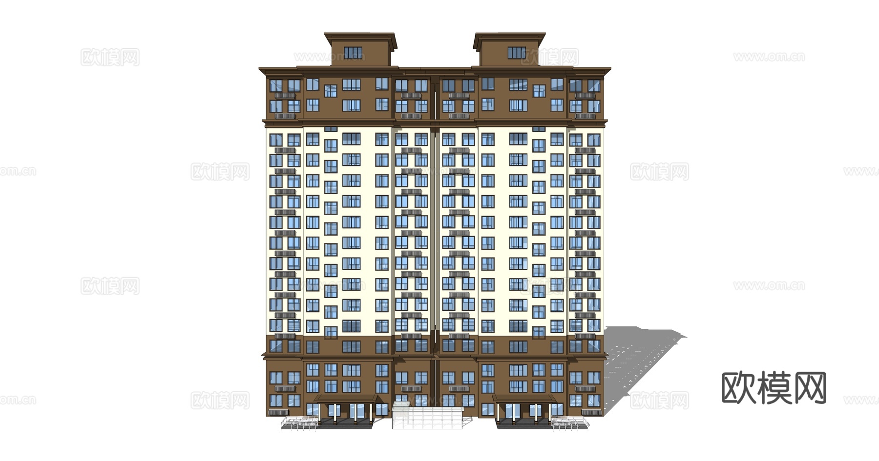 新中式住宅楼建筑外观su模型下载