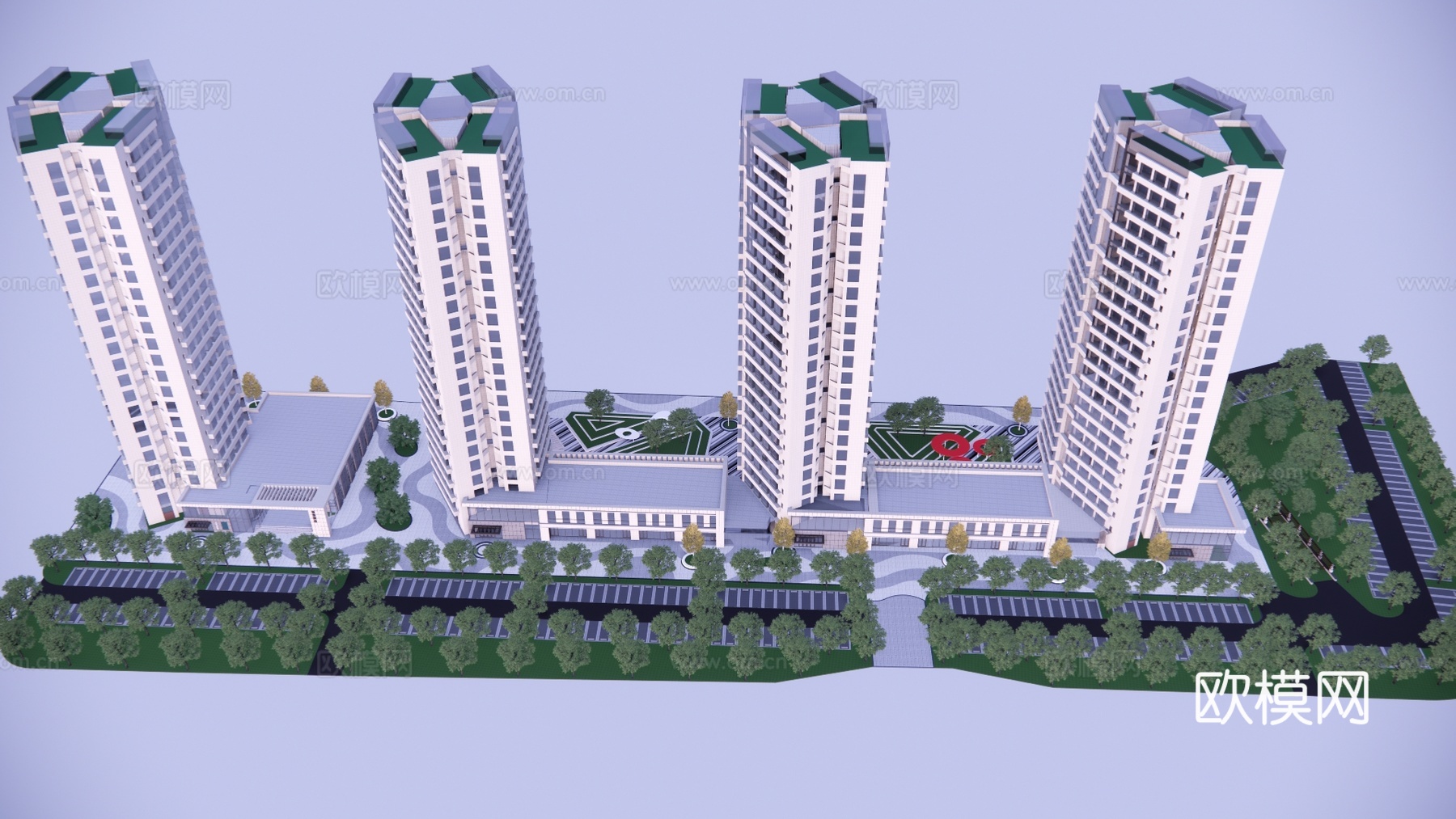 现代住宅楼外观su模型下载